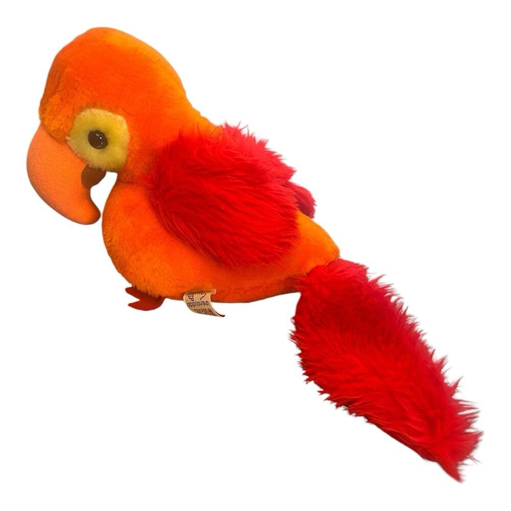 Vintage Applause TATOO Parrot Plush 1981 #7728 Orange Red Yellow 14” Long EUC